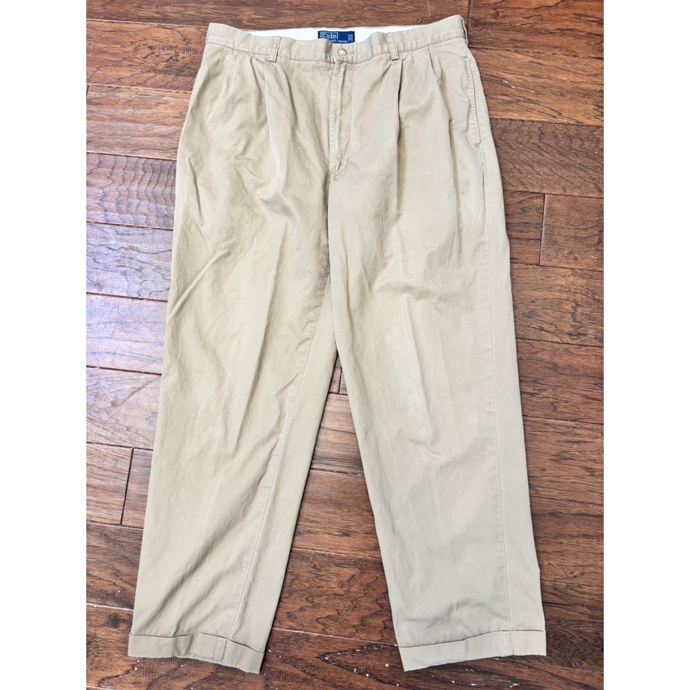 Vintage Polo Ralph Lauren Chino Pants Mens 36x34 Khaki Beige Pleated Trousers